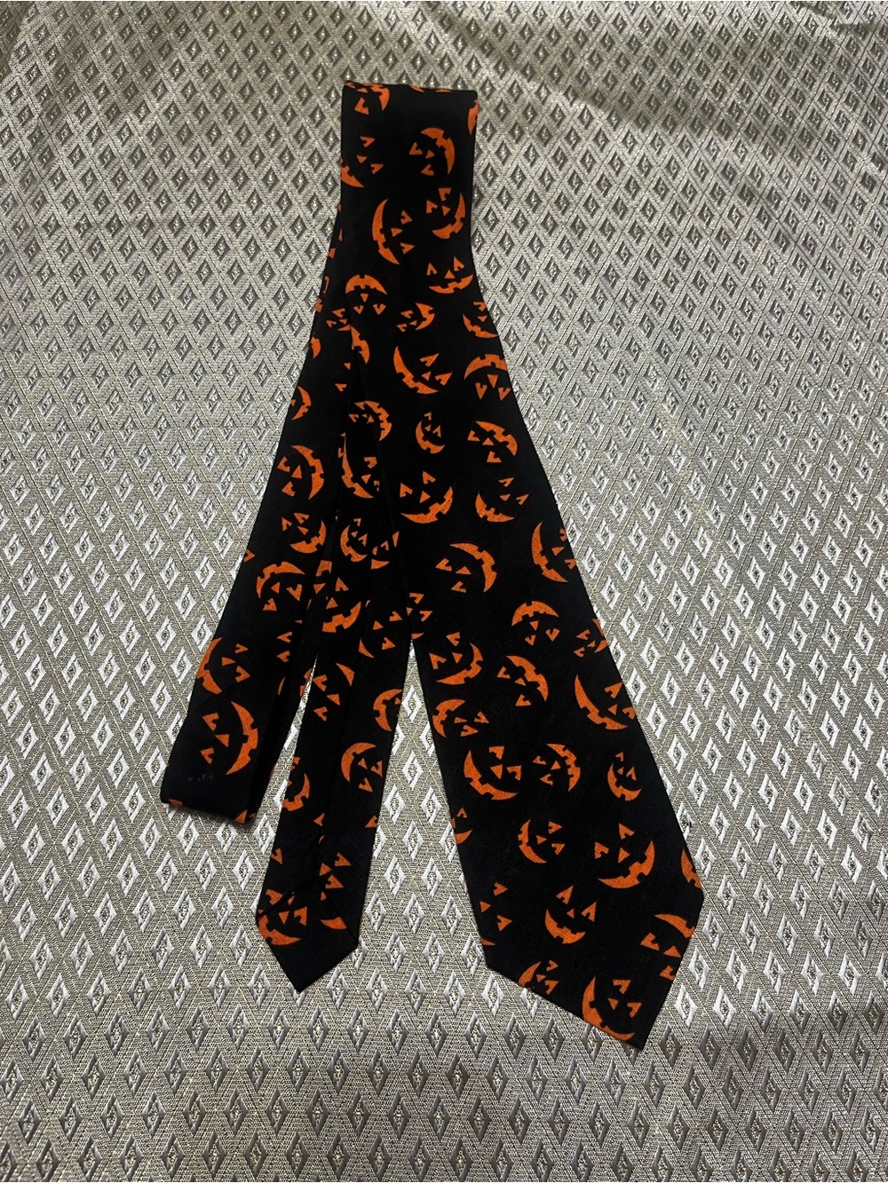 Men's Black Tie with Orange Pumpkin Print - Seasonal Necktie